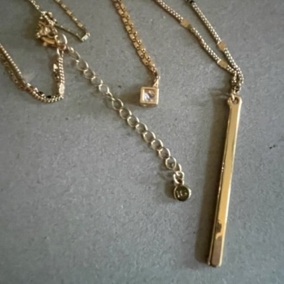 32" Liz Clairborne Gold Fancy Double Chain with a Gold Bar Lariat $ Caged Box CZ - Picture 7 of 8